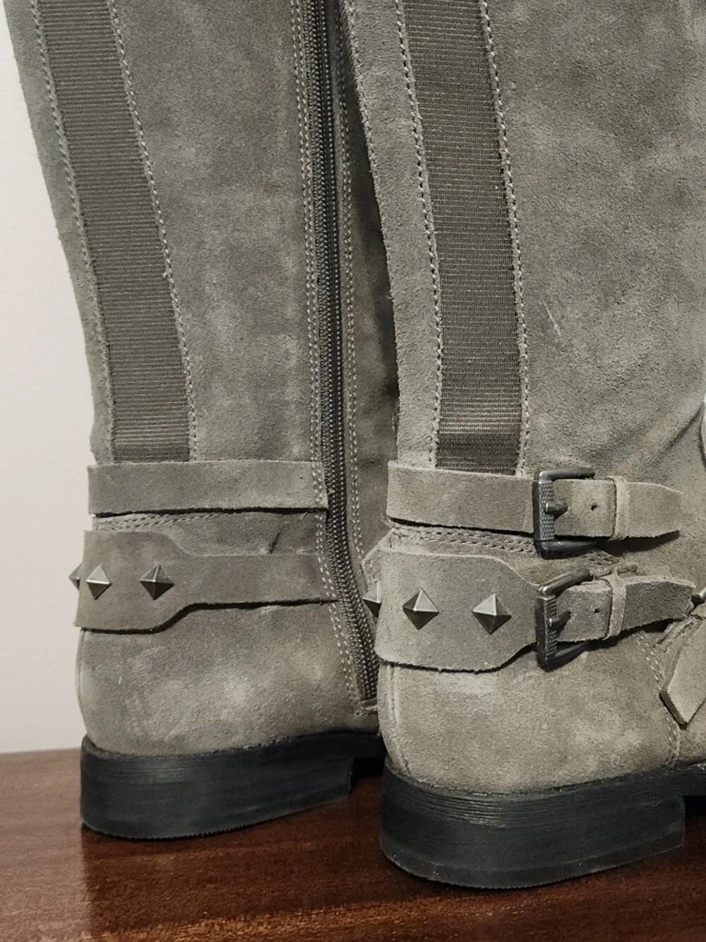Marc Fisher Grey Tall Boots w/studs, Size 6M